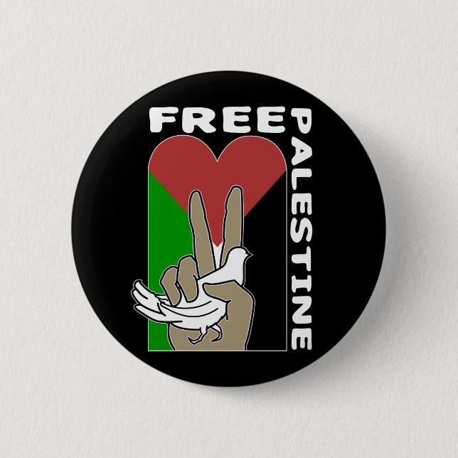 Free Palestine Dove Heart Peace Sign Black 6 Cm Round Badge (Front)