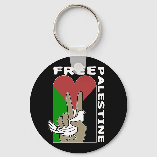 Free Palestine Dove Heart Peace Sign Black Key Ring (Front)