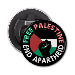 Free Palestine End Apartheid Flag Fist Black Bottle Opener