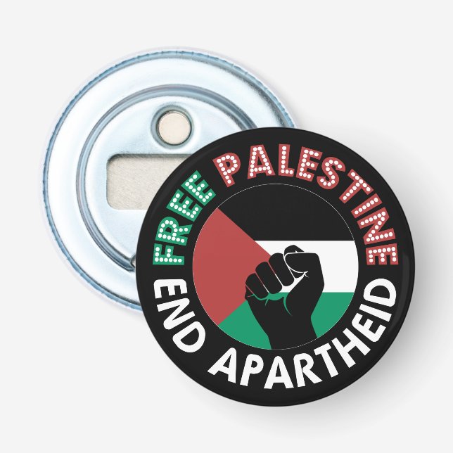 Free Palestine End Apartheid Flag Fist Black Bottle Opener (Front)