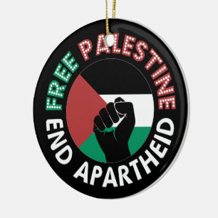 Free Palestine End Apartheid Flag Fist Black Ceramic Tree Decoration