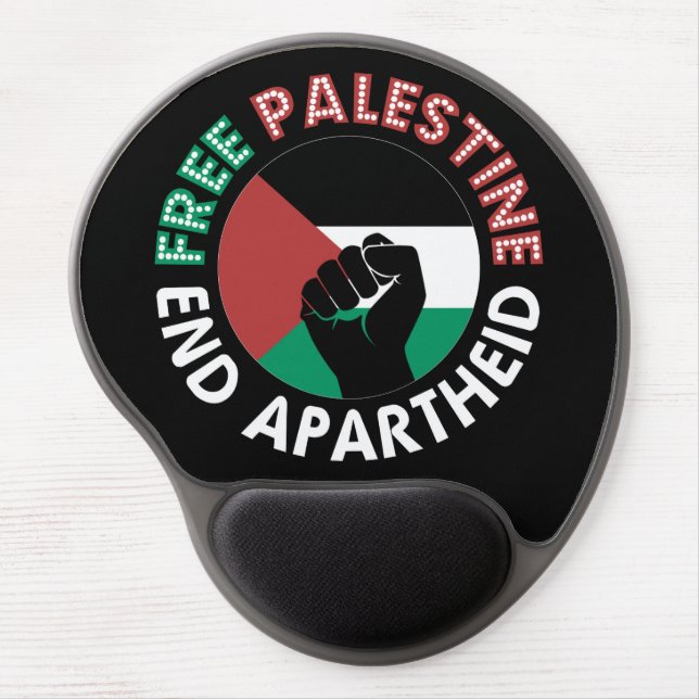 Free Palestine End Apartheid Flag Fist Black Gel Mouse Mat (Front)