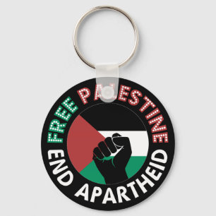 Free Palestine End Apartheid Flag Fist Black Key Ring