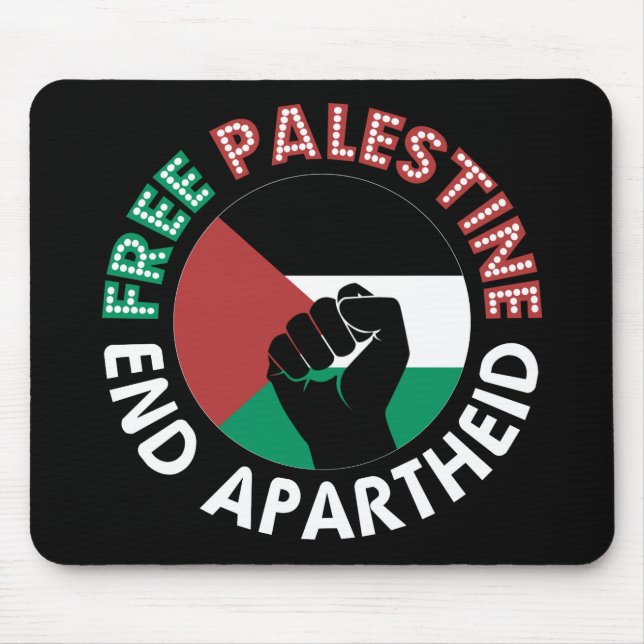 Free Palestine End Apartheid Flag Fist Black Mouse Mat (Front)