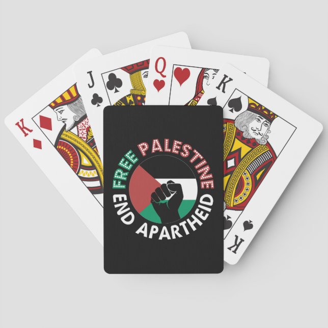 Free Palestine End Apartheid Flag Fist Black Playing Cards (Back)