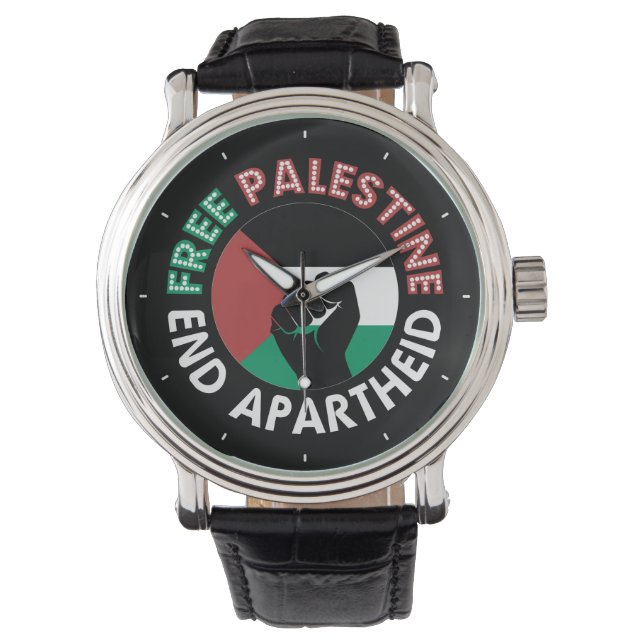 Free Palestine End Apartheid Flag Fist Black Watch (Front)