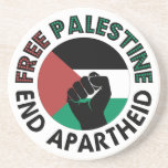 Free Palestine End Apartheid Palestine Flag Coaster<br><div class="desc">Free Palestine End Apartheid white background 
 revolutionary fist
 Palestinian Flag of palestine
 Green Black White Red Palestine flag 
 End Apartheid Israel 
 Join the movement to save Palestinians from Israeli war of aggression 
 Boycott Israel Stop buying Israeli goods
 Middle East conflict</div>
