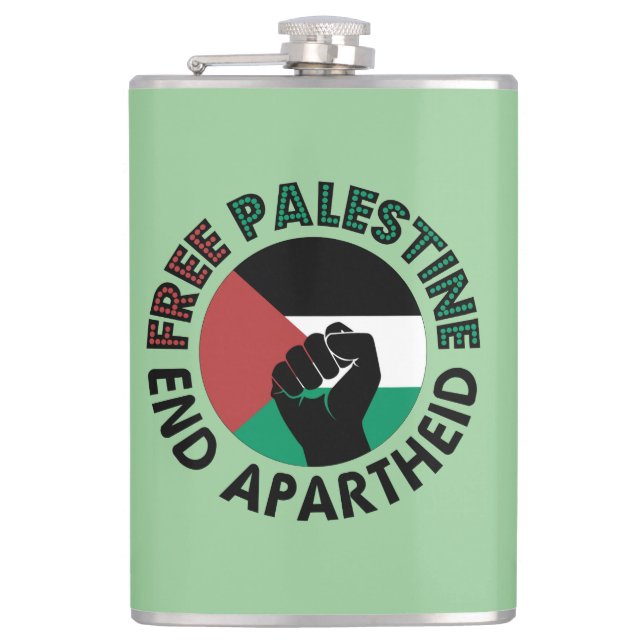 Free Palestine End Apartheid Palestine Flag Hip Flask (Front)