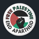 Free Palestine End Apartheid Palestine Flag Magnet<br><div class="desc">Free Palestine End Apartheid white background 
 revolutionary fist
 Palestinian Flag of palestine
 Green Black White Red Palestine flag 
 End Apartheid Israel 
 Join the movement to save Palestinians from Israeli war of aggression 
 Boycott Israel Stop buying Israeli goods
 Middle East conflict</div>