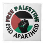 Free Palestine End Apartheid Palestine Flag Tile<br><div class="desc">Free Palestine End Apartheid white background 
 revolutionary fist
 Palestinian Flag of palestine
 Green Black White Red Palestine flag 
 End Apartheid Israel 
 Join the movement to save Palestinians from Israeli war of aggression 
 Boycott Israel Stop buying Israeli goods
 Middle East conflict</div>