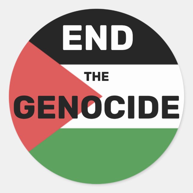 FREE PALESTINE END THE GENOCIDE FLAG RED GREEN  CLASSIC ROUND STICKER (Front)