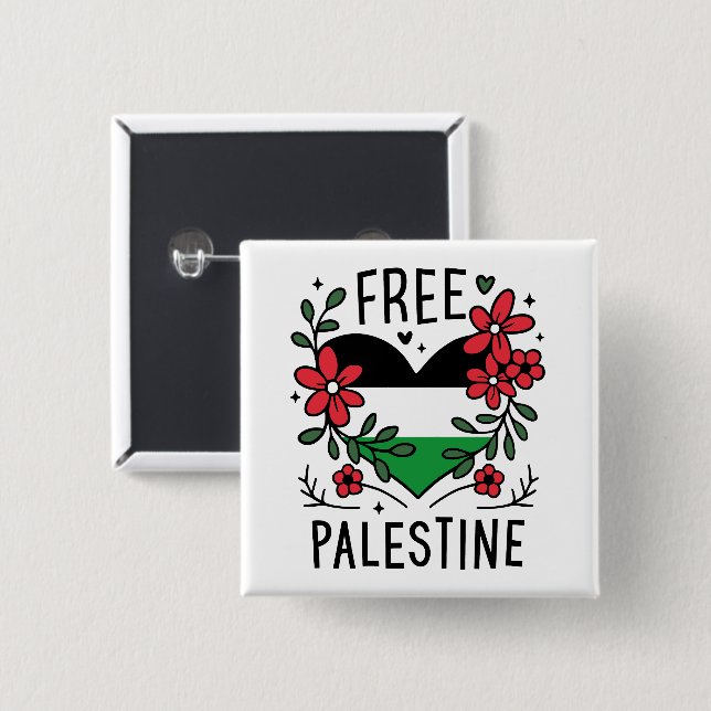 Free palestine flag 15 cm square badge (Front & Back)