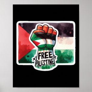 Free Palestine Flag And Fist Watercolour Sticker  Poster