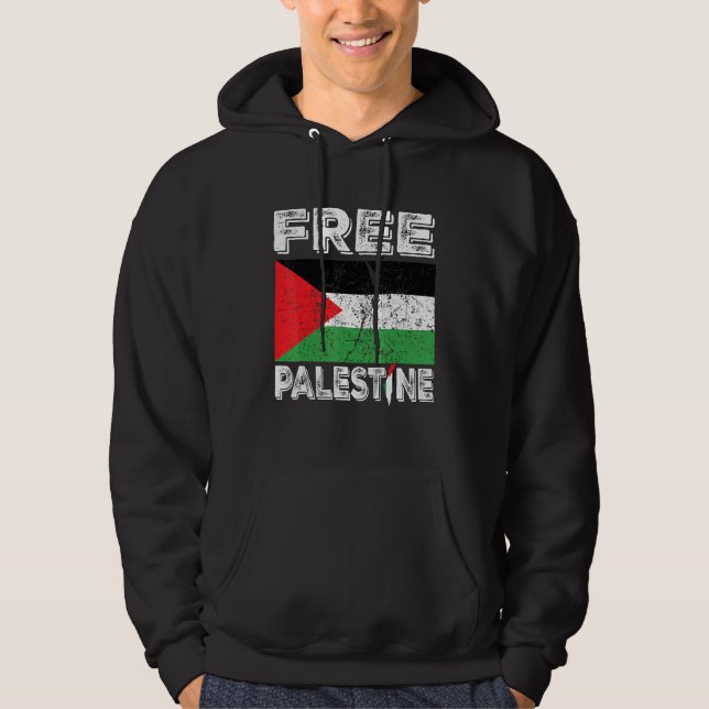 Free Palestine Flag And Map Vintage Distressed Hoodie (Front)