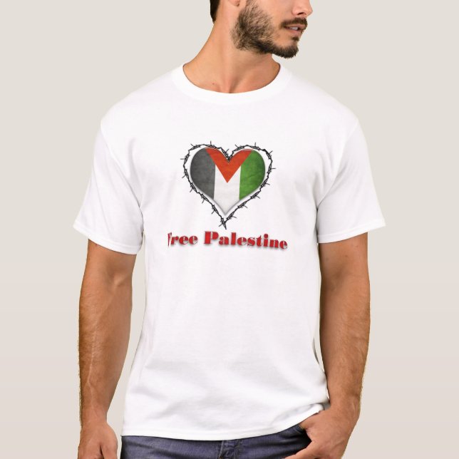 Free Palestine Flag Barbed Wire Heart Mens TShirt (Front)