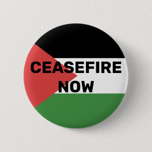 FREE PALESTINE FLAG CEASEFIRE NOW RED BLACK GREEN  6 CM ROUND BADGE