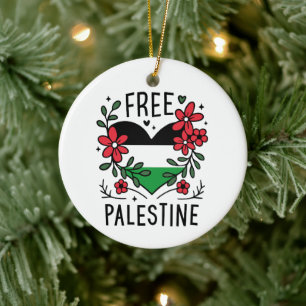 Free palestine flag ceramic tree decoration