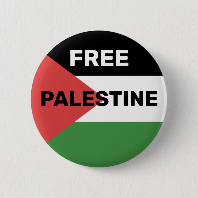 FREE PALESTINE FLAG RED BLACK GREEN WHITE 6 CM ROUND BADGE (Front)
