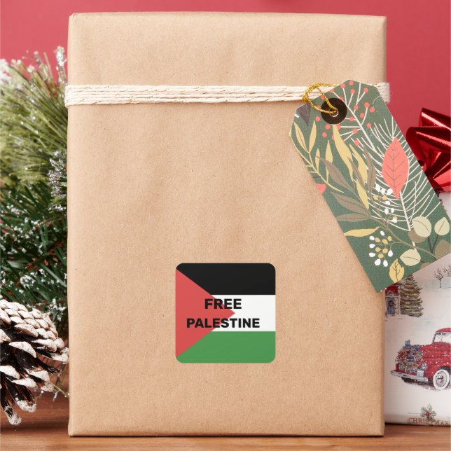 FREE PALESTINE FLAG RED BLACK GREEN WHITE SQUARE STICKER (Holiday)