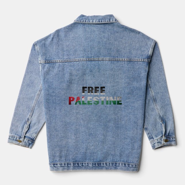 Free Palestine Gaza Flag Arabic  Denim Jacket (Back)