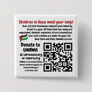 FREE PALESTINE - Help Gaza Children UNRWA QR Code 15 Cm Square Badge