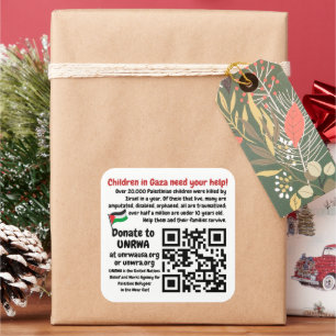 FREE PALESTINE - Help Gaza Children UNRWA QR Code Square Sticker
