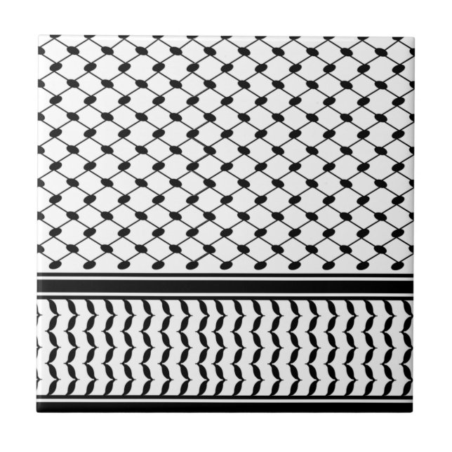 Free Palestine Keffiyeh pattern black and white  Tile (Front)