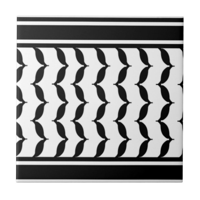 Free Palestine Keffiyeh pattern black and white  Tile (Front)