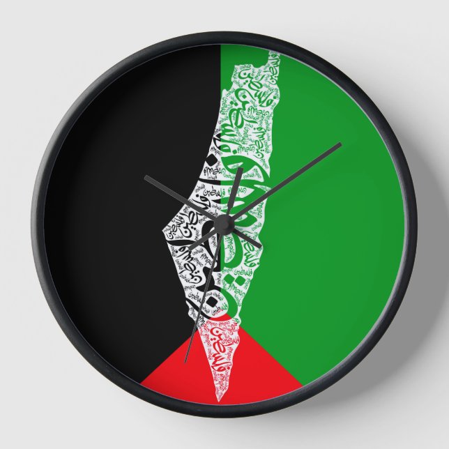 Free Palestine map and flag فلسطين Clock (Front)