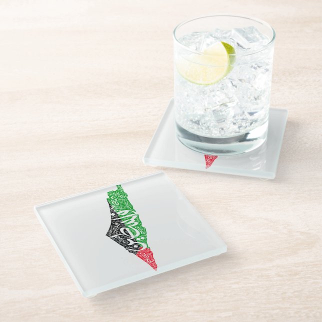 Free Palestine map and flag فلسطين Glass Coaster (Angled)