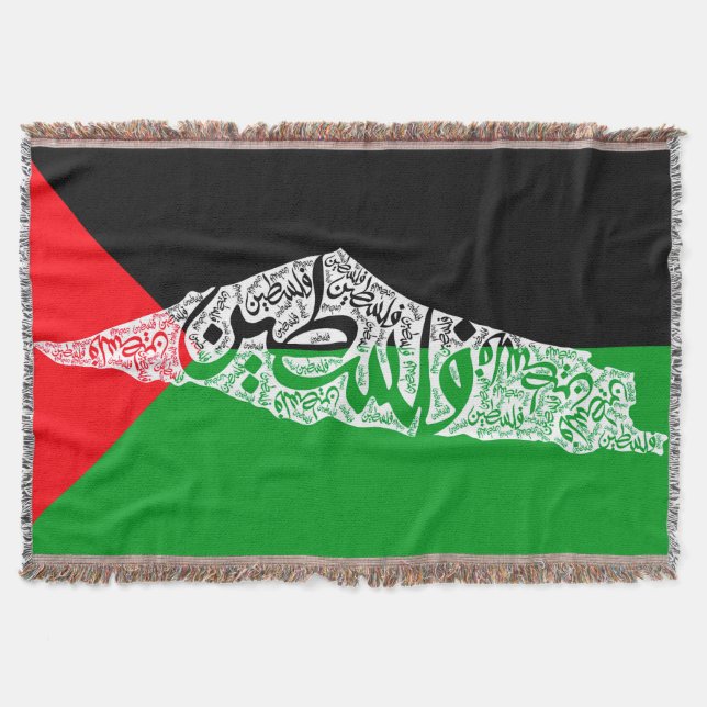 Free Palestine map and flag فلسطين Throw Blanket (Front)