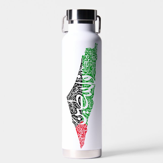 Free Palestine map and flag فلسطين Water Bottle (Front)