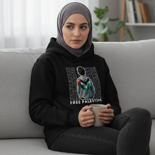 FREE PALESTINE muslim woman long sleeve black Hoodie