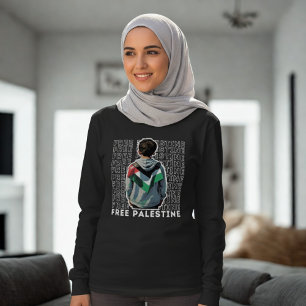 FREE PALESTINE muslim woman long sleeve black T-Shirt