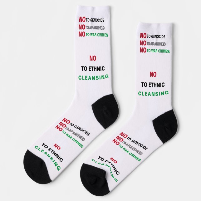 FREE PALESTINE NO TO GENOCIDE APARTHEID WAR CRIMES SOCKS (Left)