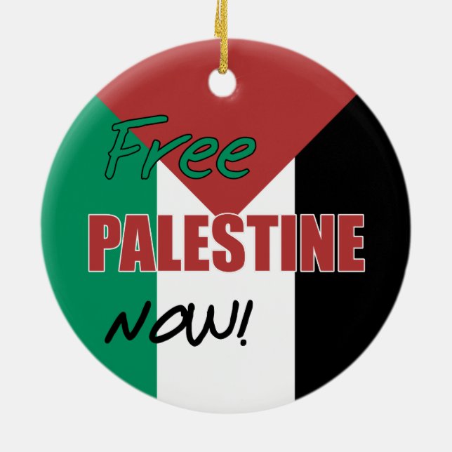 Free Palestine Now Palestinian Flag Ceramic Tree Decoration (Back)