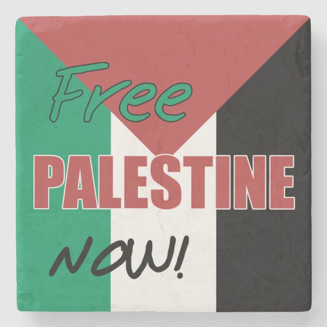 Free Palestine Now Palestinian Flag Stone Coaster (Front)