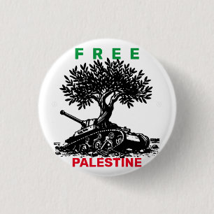 FREE PALESTINE OLIVE TREE TANK FLAG COLORS 3 CM ROUND BADGE