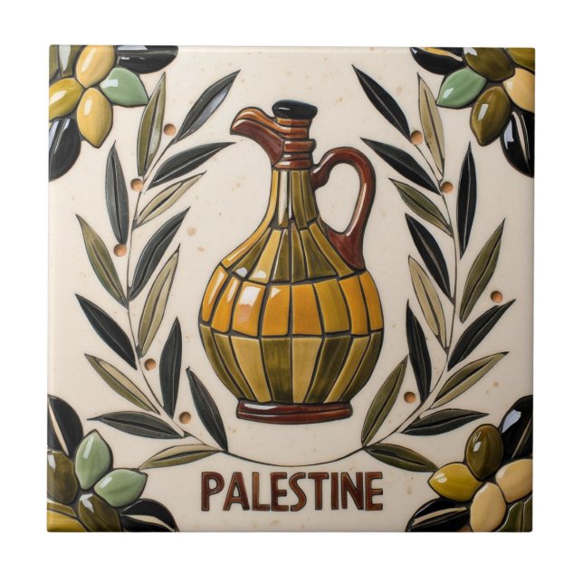 FREE PALESTINE olives branches mosaic ceramic tile (Front)