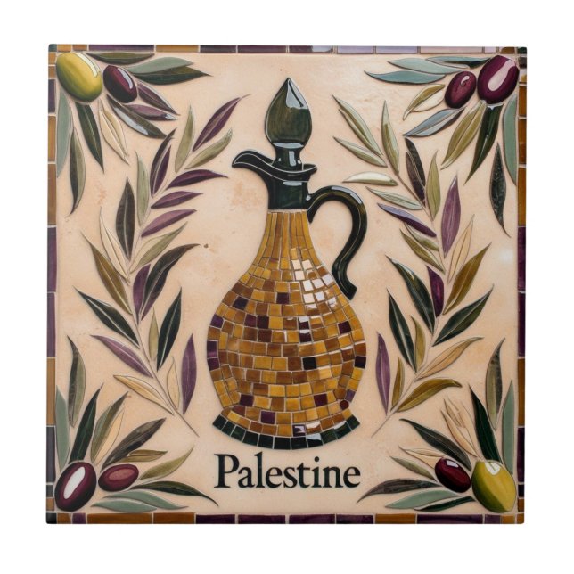 FREE PALESTINE olives branches mosaic ceramic tile (Front)