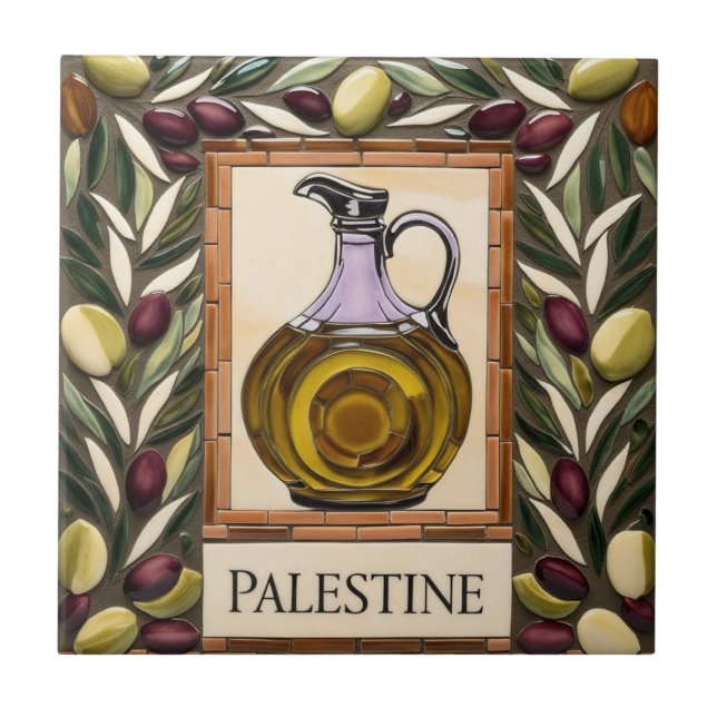 FREE PALESTINE olives branches mosaic ceramic tile (Front)