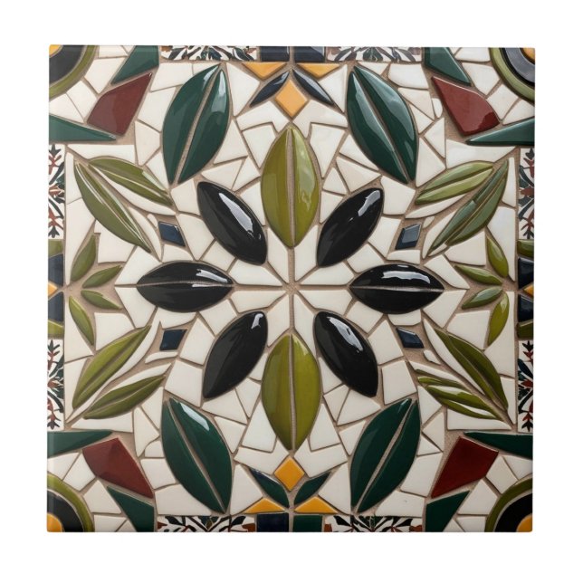 FREE PALESTINE olives branches mosaic ceramic tile (Front)