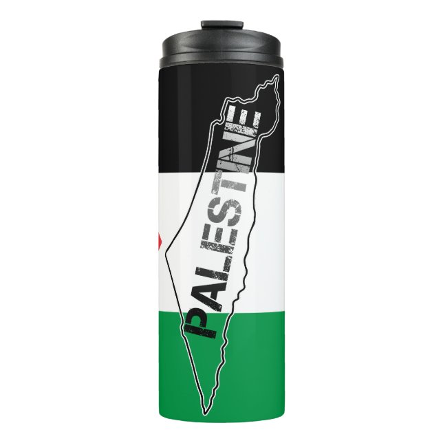Free Palestine Palestine Map on Palestine Flag Thermal Tumbler (Front)