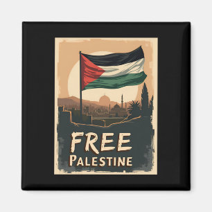 Free Palestine Palestinian Flag With Golden Palett Magnet
