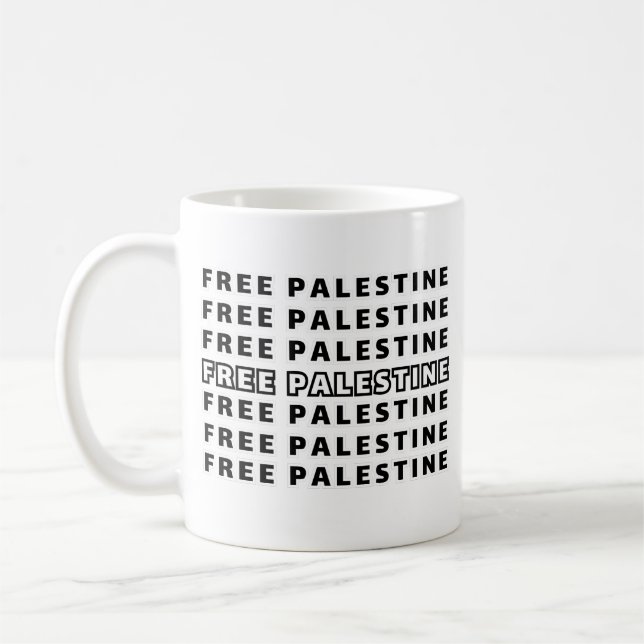 FREE PALESTINE Repeat Text typography Design  Coffee Mug (Left)