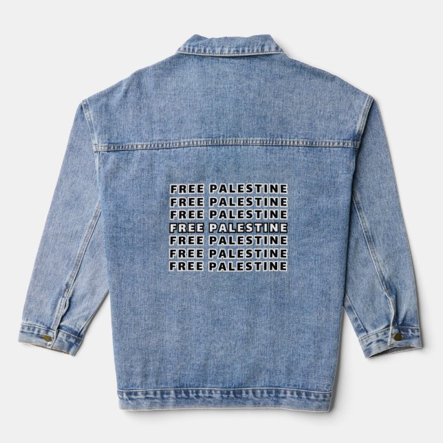 FREE PALESTINE Repeat Text typography Design  Denim Jacket (Back)