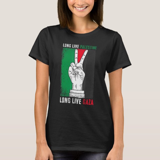 Free Palestine Stand With Gaza Flag Long Live Pale T-Shirt (Front)