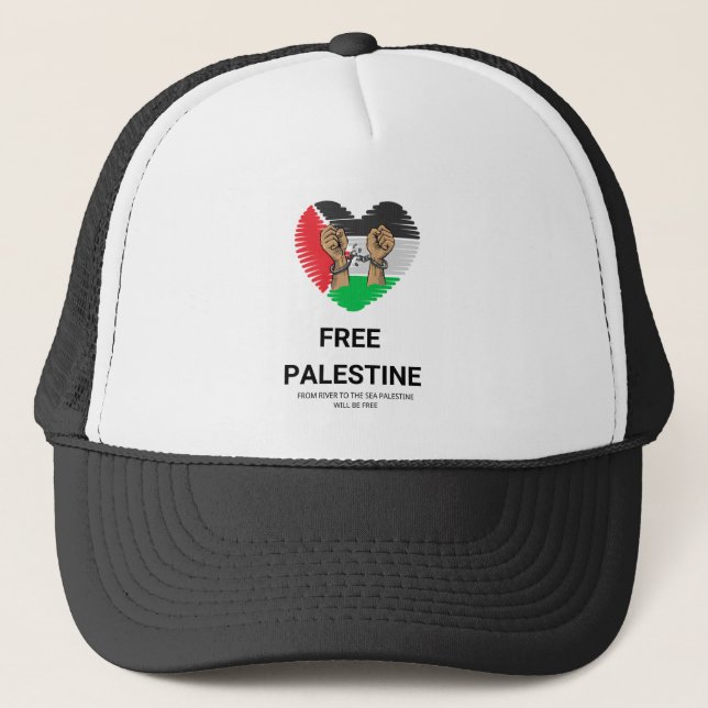 Free Palestine  text Trucker Hat (Front)