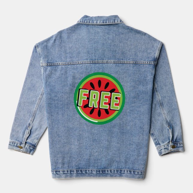 Free Palestine watermelon- Freedom for Palestinian Denim Jacket (Back)