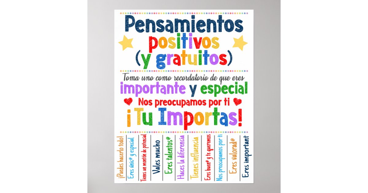 Free Positive Thoughts Spanish Poster | Zazzle